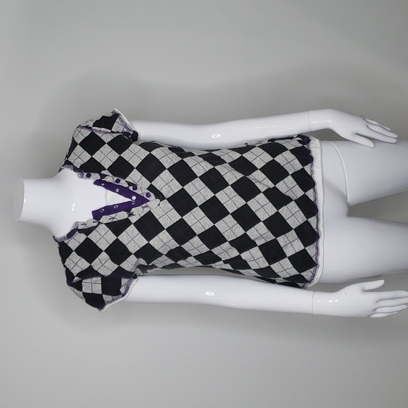 anxiety Tops - Anxiety Argyle Early 2000s Y2K Vintage Twilight Core T-Shirt Gray Purple Large